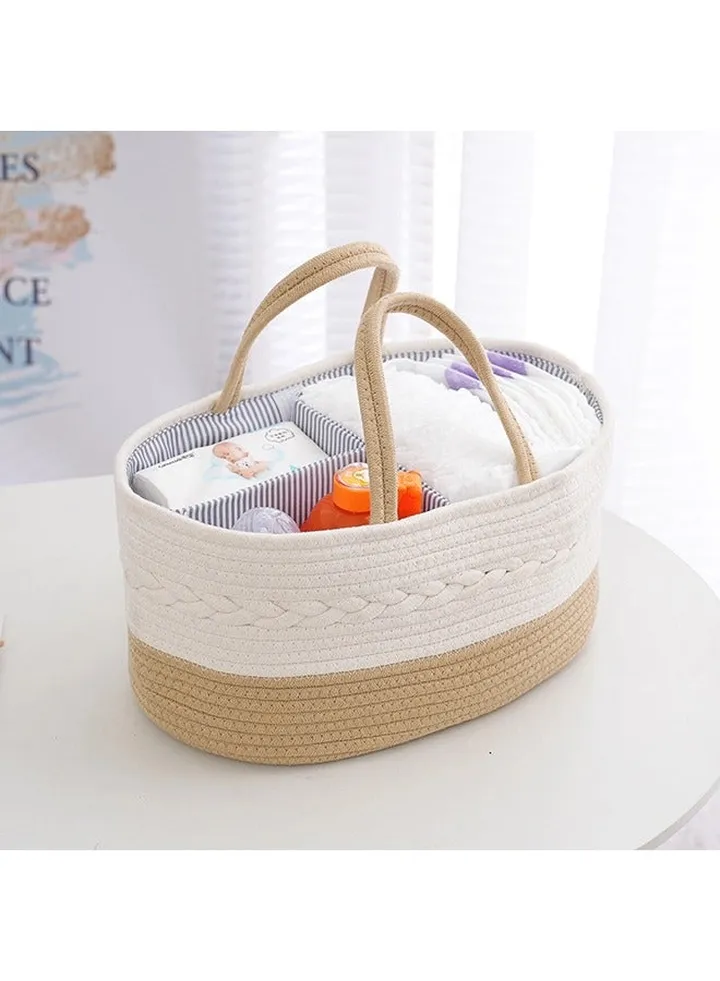 Portable Baby Diaper Basket For Mother, Large Cotton Rope Diaper Caddy Organizer