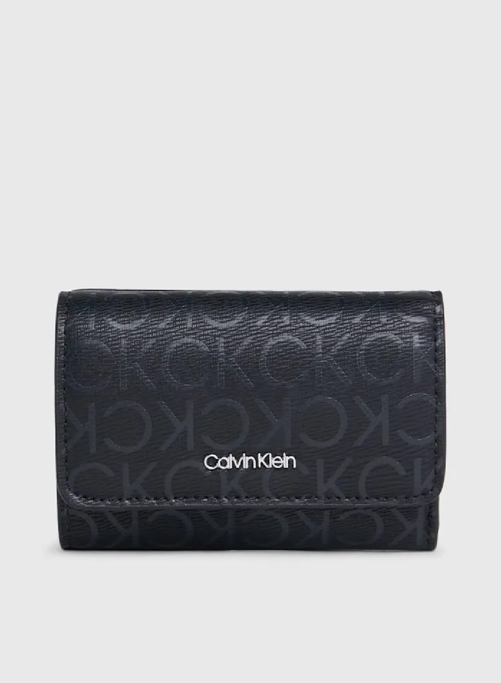 Women's Logo RFID Trifold Wallet - recycled faux saffiano leather, Black