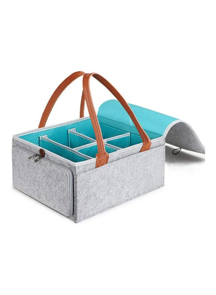 Baby Diaper Caddy Bag With Zipper Lid And Leather Handle