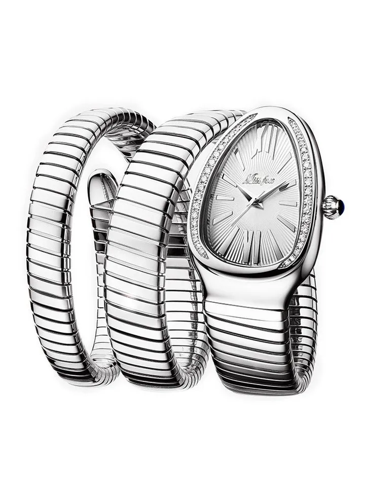 Triple Wrap Bracelet Watch Luxury Silver Snake Watches Women Fashion Brands MISSFOX Diamond Quartz WristWatch Waterproof AAA Clock Lady Hot Gift