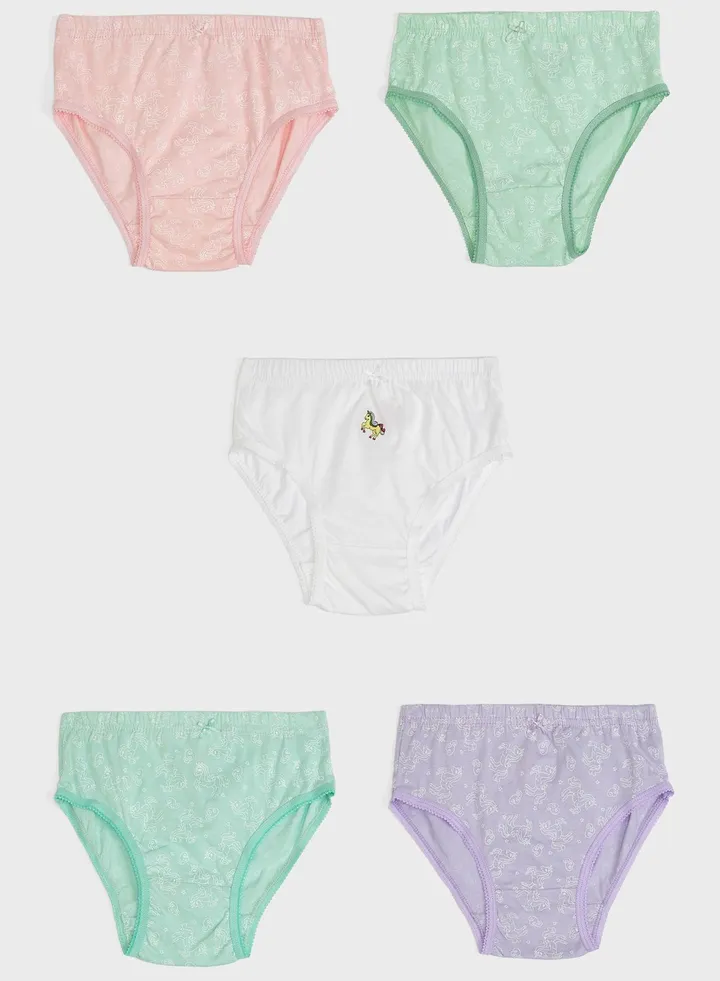 Pack Of 5 Printed Girls Brief