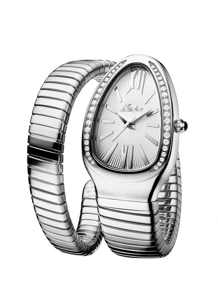 Luxury Silver Snake Watches Women Fashion Brands MISSFOX Diamond Quartz WristWatch Waterproof AAA Clock Lady Hot Gift