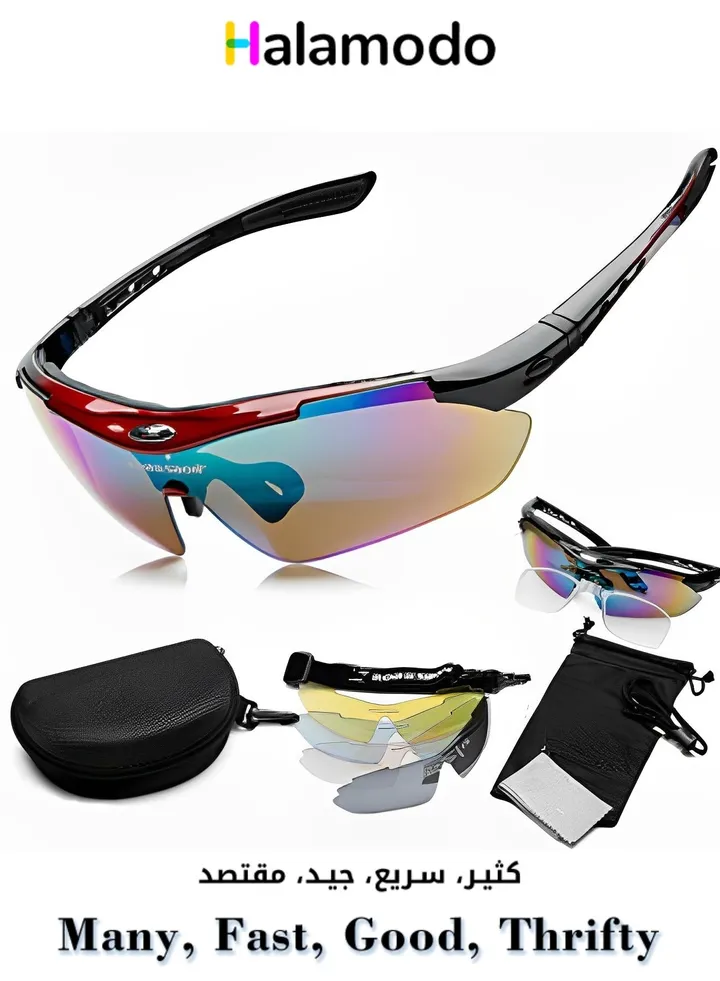 Polarized Sports Sunglasses Set Unisex with 5 Exclusive Replacement Lenses High Level UV Protection Suitable for Climbing Cycling Driving Unisex