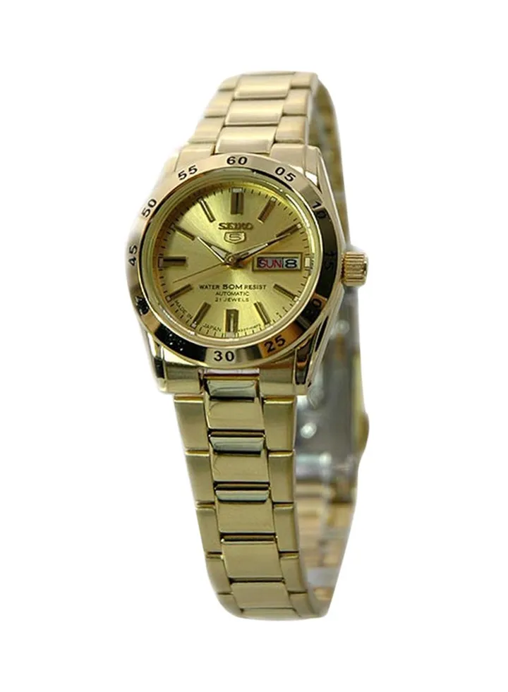 Women's Round Shape Stainless Steel Analog Wrist Watch 28 mm - Gold - SYMG 44 J1