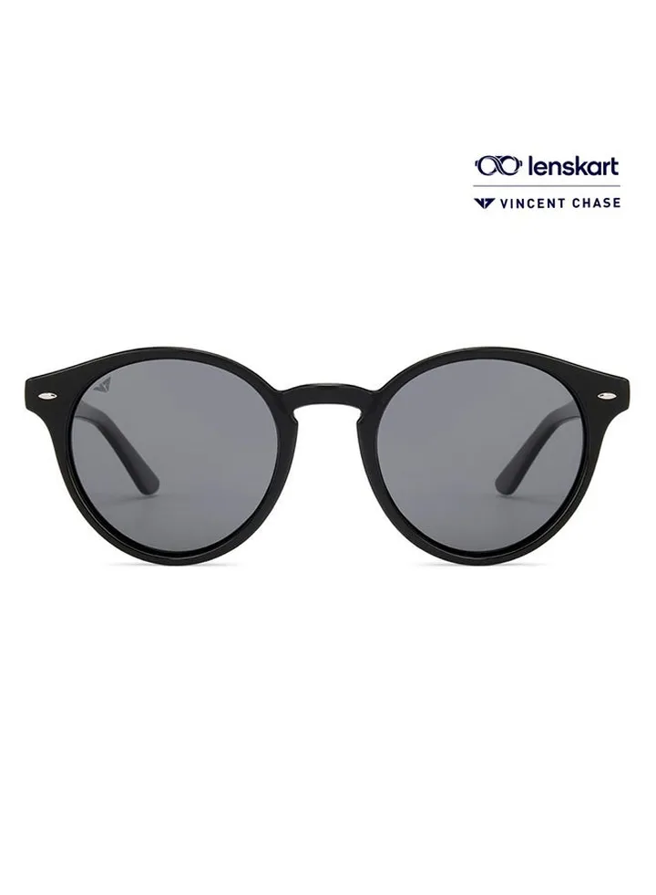 Mirage Full Rim Round Polarized & UV Protected Sunglasses For Men & Women VC S11744 - 50mm - Black