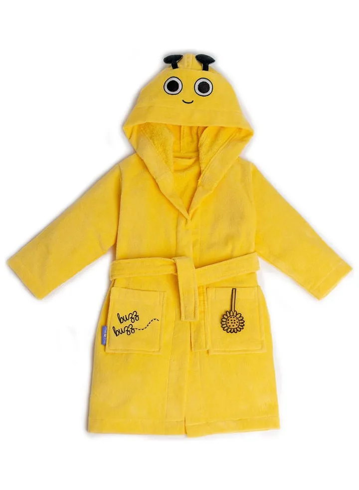 Buzzy Bee Velvet Hooded Bathrobe Yellow/Black 64x36cm