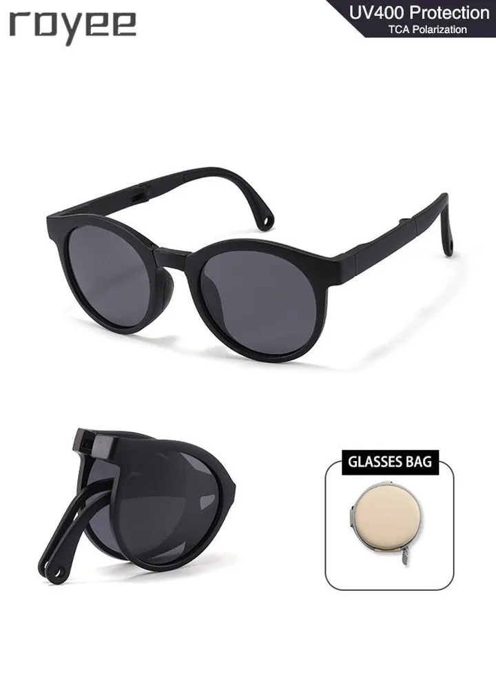 New children's foldable sunglasses, polarized foldable sunglasses, sun protection sunglasses for Age 2-4 6-8 10-12 Boys Girls boys and girls,Super light Resin Frame - Matte Black