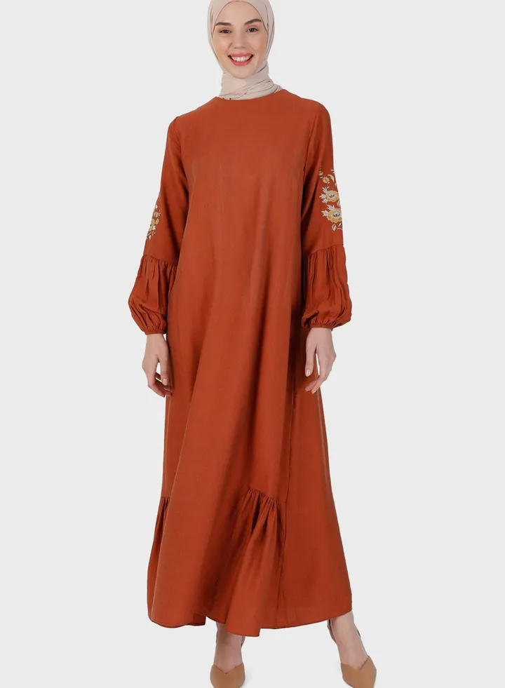 Balloon Sleeve Ruffled Hem Dress
