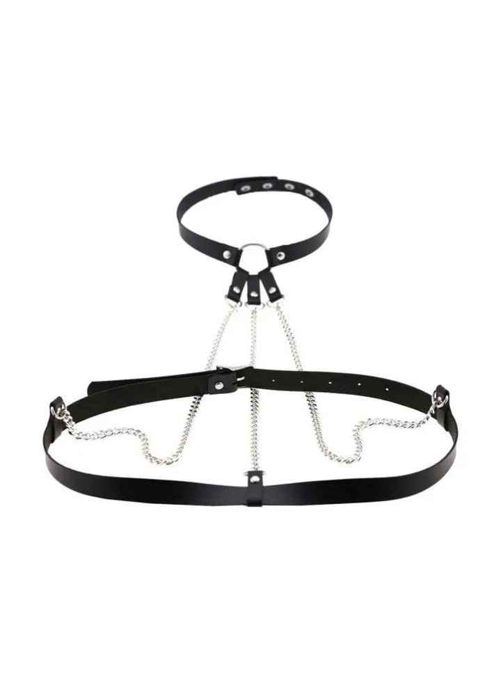 Zinc Alloy Leather Harness Belt Chain Body Necklace