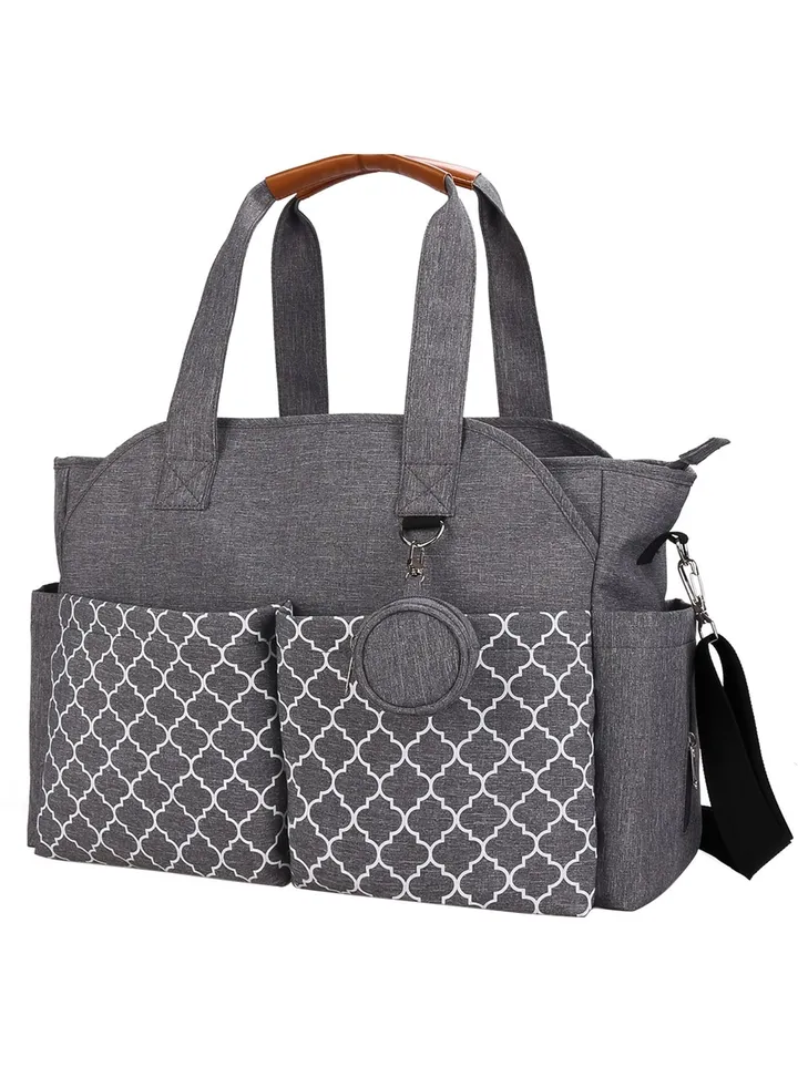 Multifunctional Signature Diaper Bag With Changing Mat - Grey