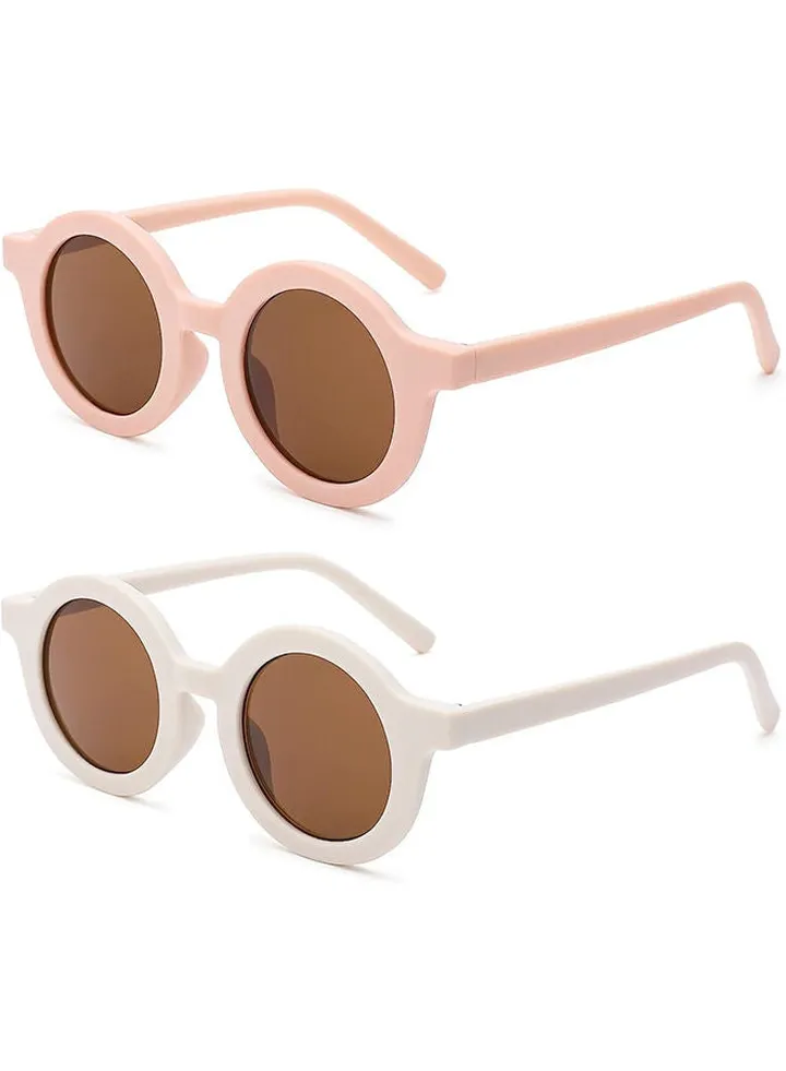 Kids Sunglasses, Retro Lovely Round Sunglasses for Kids Girls Boys Sunnies UV400 Protection Sun Glasses, Flexible Frame for Girls Boys Age 2-10 Morandi Sunglasses Fashion Beach Holiday (Pink+White)