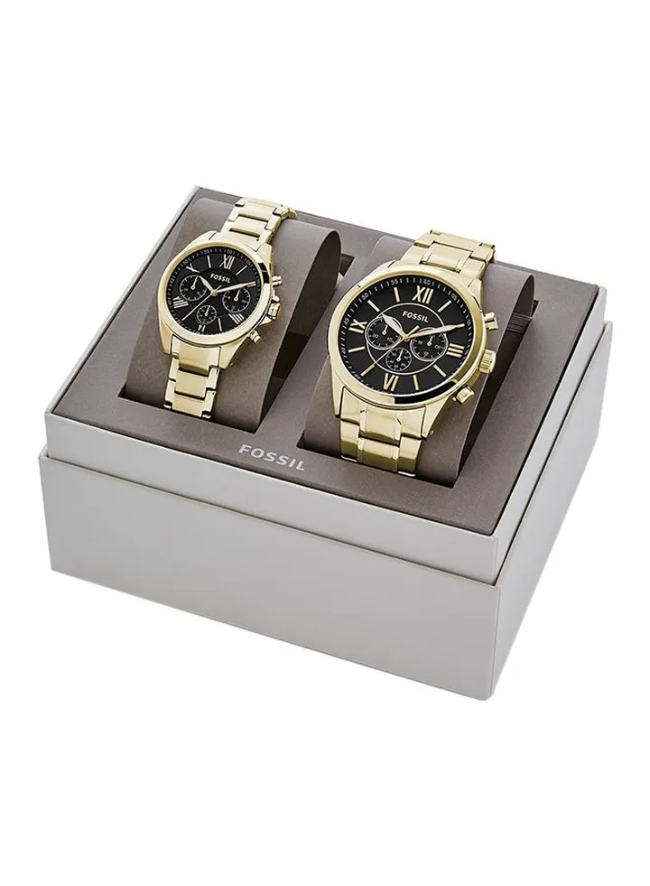 His And Her Chronograph Gold-Tone Stainless Steel Watch Gift Set BQ2400SET - Gold