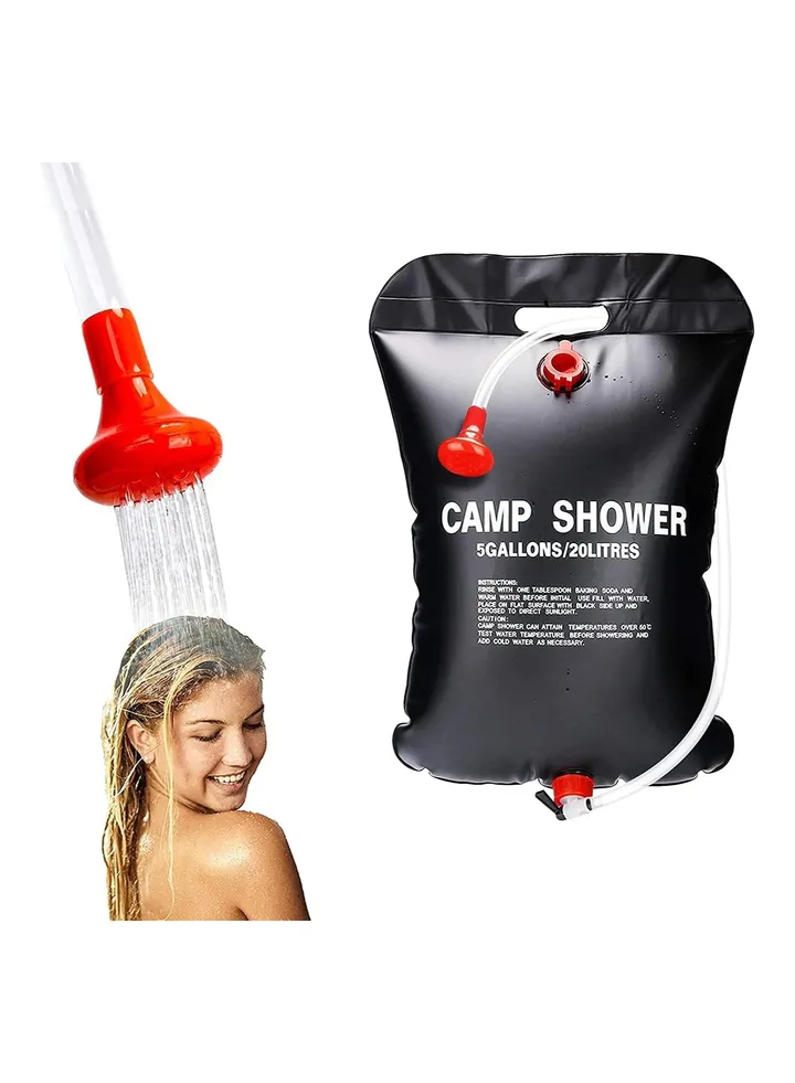 Camping portable solar shower bag, 5 gallons/20 liters, with on/off shower head, suitable for camping, beach swimming, outdoor travel, camping accessories