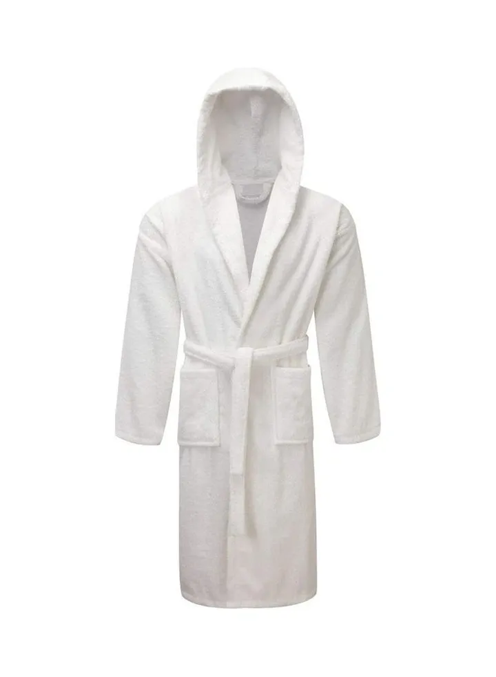 100% Cotton Kimono Hooded Bathrobe For Women and Men White 114cm
