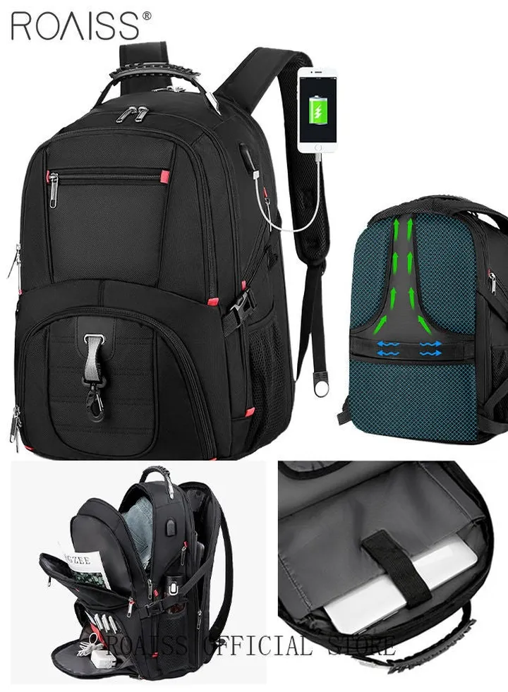 Multifunction Waterproof Backpack with USB Port Waterproof 1680D Nylon School Bag for Men Work Travel Flight Business Commuter 15.6" Laptop Black