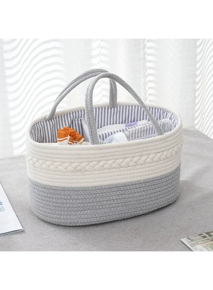 Portable Baby Diaper Basket For Mother, Large Cotton Rope Diaper Caddy Organizer