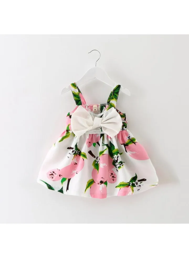 Bowknot Deatiled Printed Dress White/Pink/Green