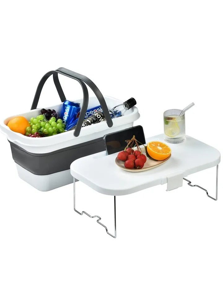 Picnic Basket ,Outdoor Folding Picnic Basket,Grocery basket,Multi-Function Lid 15L& Food Tray Table for Picnic or Beach, Camping, Hiking, Fishing, and Home Yard BBQ