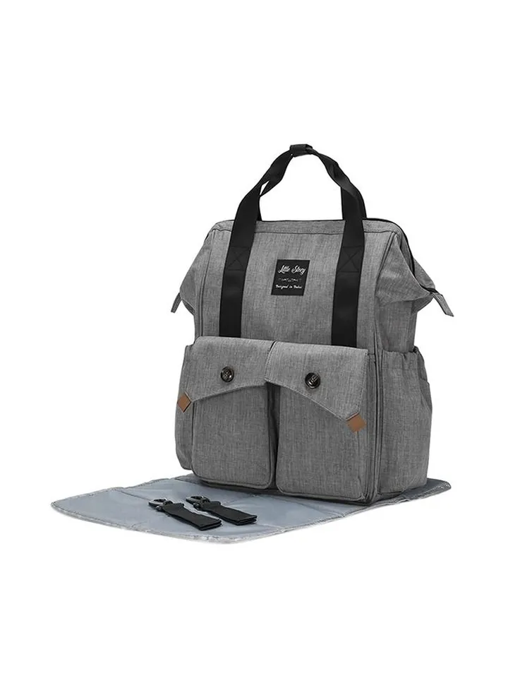Elite Diaper Bag With Stroller Hooks And Changing Mat - Grey