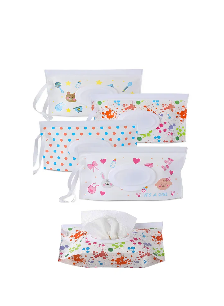 Baby Wipe Dispenser, 4 Pack Portable Refillable Wipe Holder, Baby Wipes Container, Reusable Travel Wet Wipe Pouch Flip-Top Portable Waterproof Bag Travel Car Paper Towel Sub-Packing