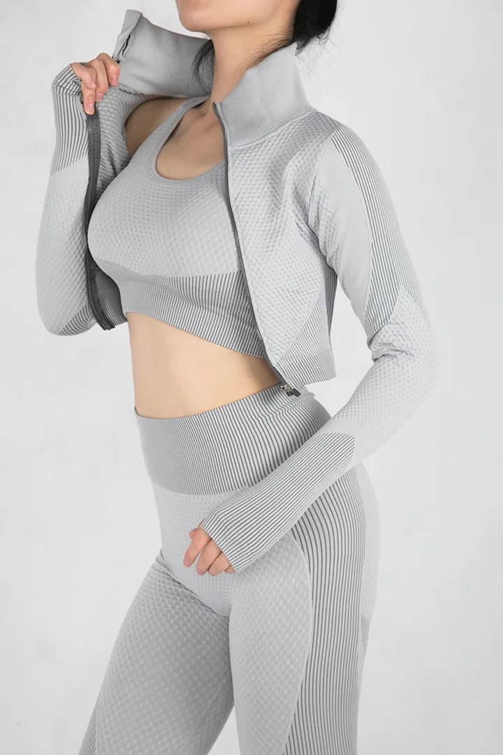 Tight Fitting Stretch Soft Sportswear Tracksuit Set Grey