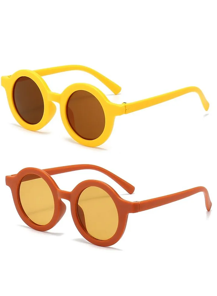 Kids Sunglasses, Retro Cute Round Sunglasses for Kids Girls Boys Sunnies UV400 Protection Sun Glasses, Flexible Frame for Girls Boys Age 2-10 Morandi Sunglasses Fashion Beach Holiday (Orange+Yellow)