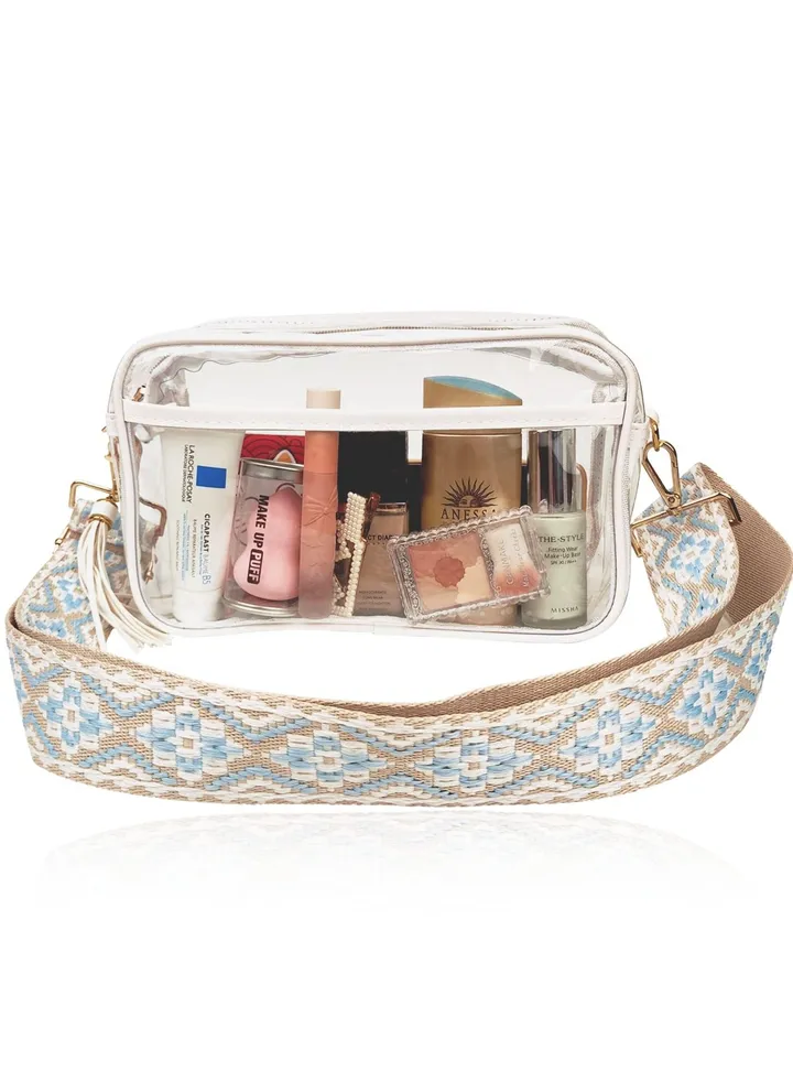 Clear Bag Stadium Approved with Guitar Strap,Clear Crossbody Backpack, Transparent Casual Chest Daypack for Women & Girls, Perfect for Sports, Music Festival, Hiking, Concerts(white)