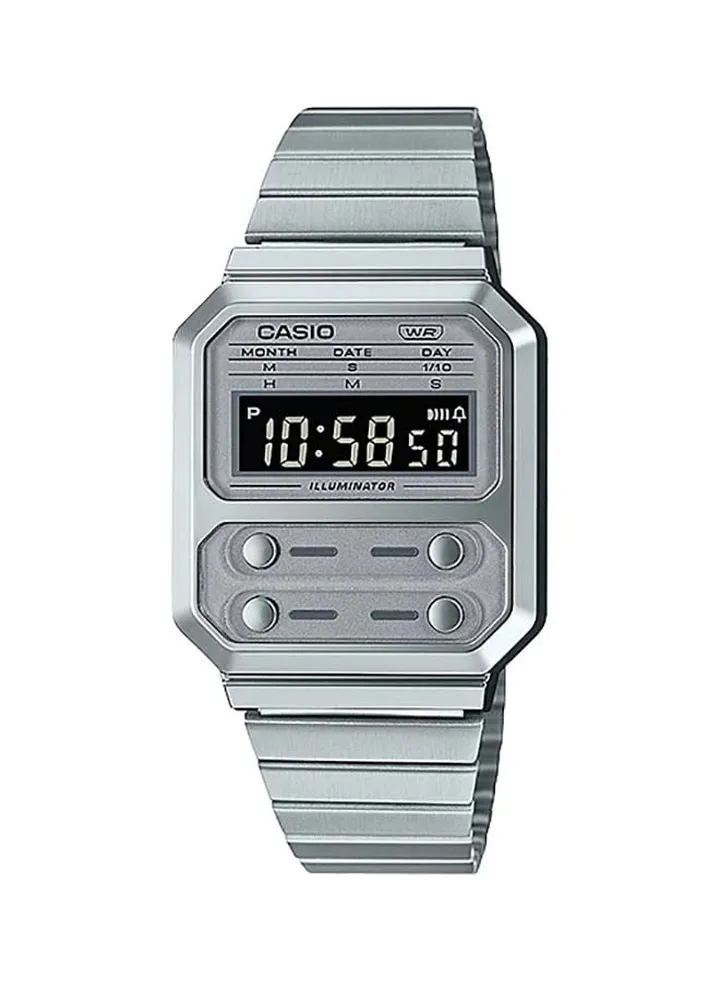 Octagon Shape Digital Stainless Steel Wrist Watch A100WE-7BDF - 32mm - Silver