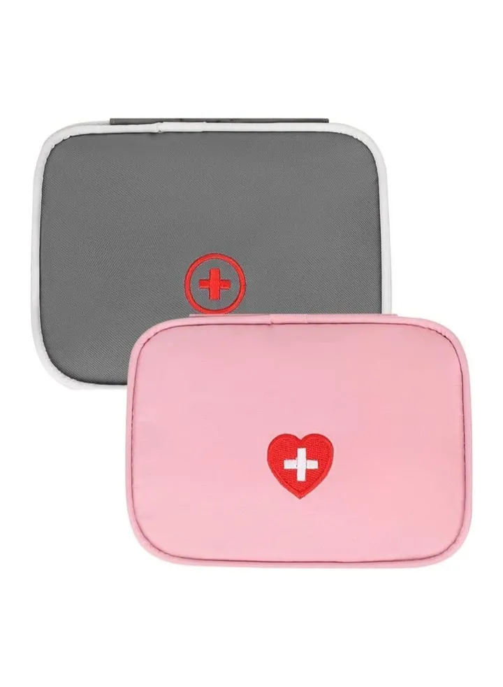 2 Pcs Portable Mini First Aid Pouch Empty Travel Medicine Bag Double Zippers Handy Pills Pocket for for Office Travel Home Vehicle Beach Emergency Zipper Pouch Small Size