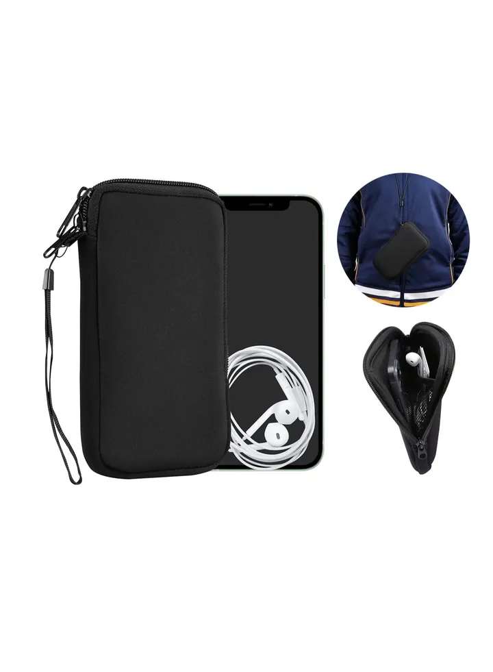 Cellphone Holster Pouch, Smartphone Pouch Case up to 7", Neoprene Cover, Universal Cell Sleeve Mobile Bag with Zipper Design - Black