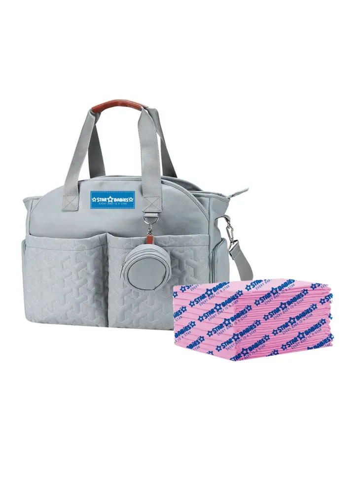 Star Babies Pack of 2 (Diaper Portable Bag with Pacifier Bag Large-capacity, Disposable Changing mat 10pcs)-Blue