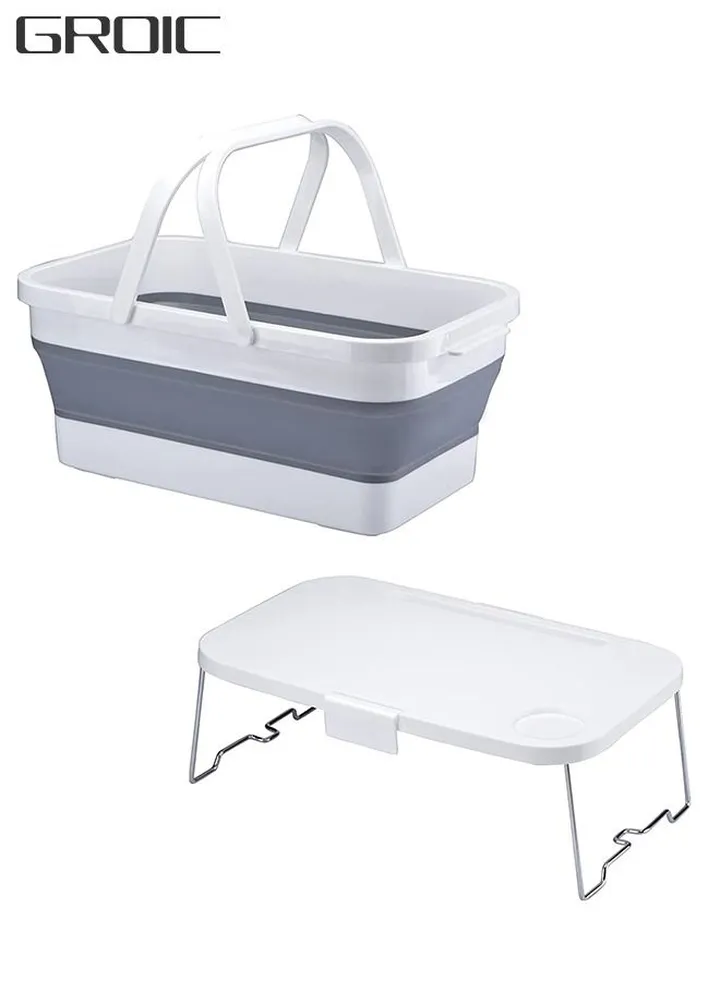 Folding Picnic Basket with Handle&Lid, Multifunctional Foldable Picnic Basket Silicone Tub, Portable Picnic Bag, Fruit&Vegetable Storage Container Sink For Picnik Camping