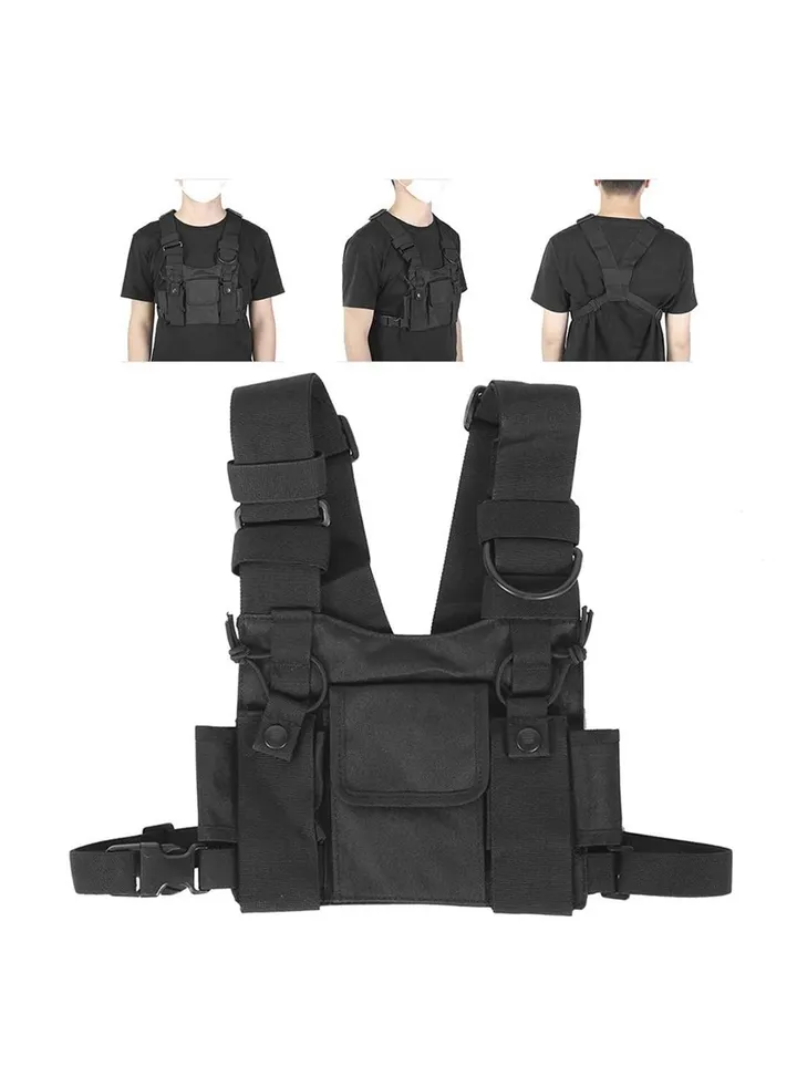 Chest Bag, Chest Bag Shoulder Holster Radio Chest Harness Chest Front Pack Pouch Holster Vest Rig Two Way Radio Walkie Talkie Chest Pack with Front Pack Pouch, Black