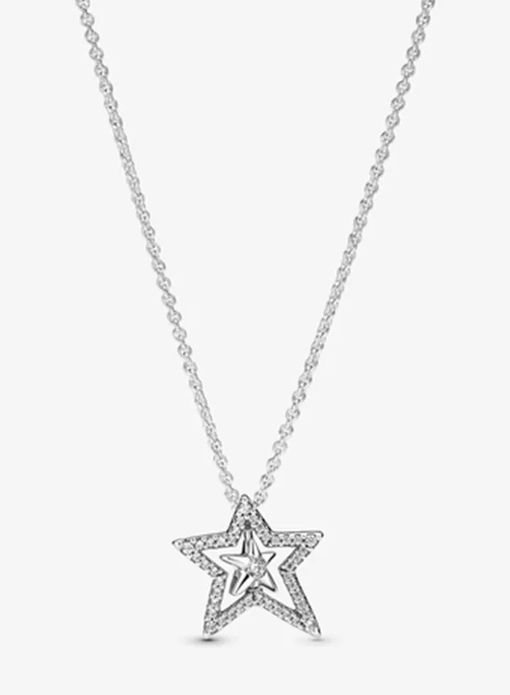 Pandora Cubic Zirconia Classic Fashion Jewelry Sparkling Women's 925 Silver Star Pendant Necklace 390020C01-45