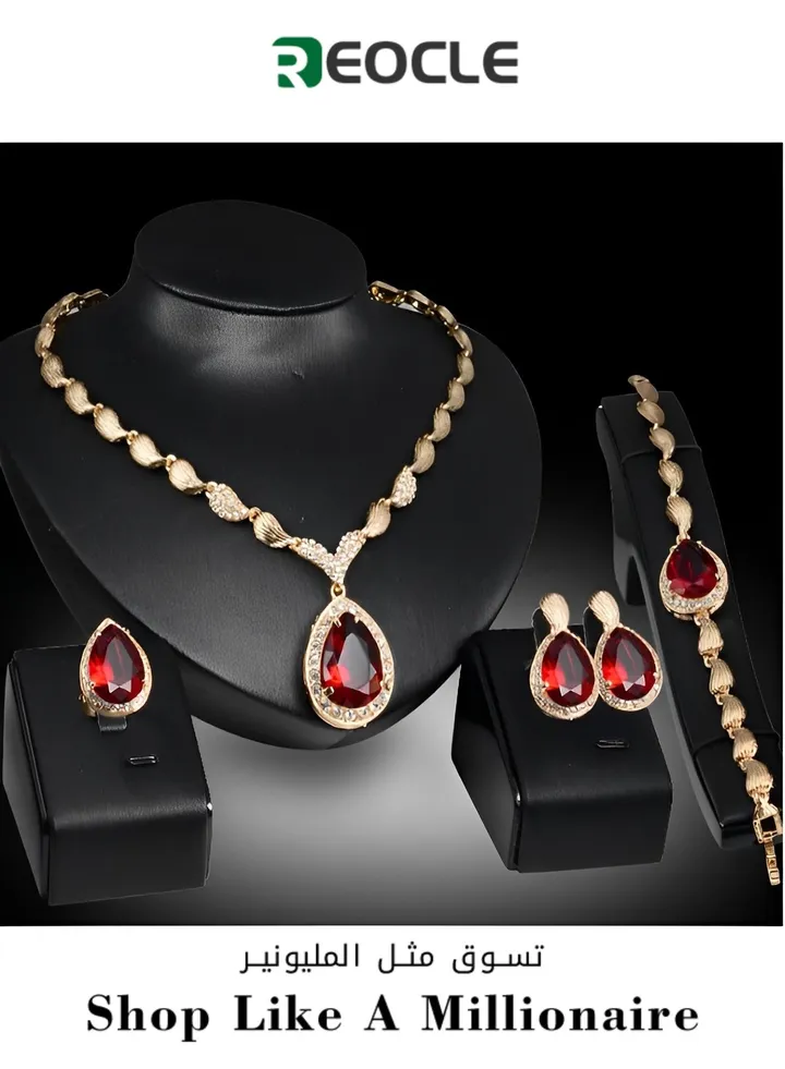 Women's Wedding Bridal Jewelry Set for Brides Bridesmaids, Rhinestone Crystal Teardrop Necklace Earrings Bracelet Jewelry for Party Prom