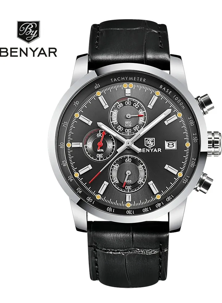 BENYAR Mens Watches Quartz Chronograph Business Luxury Brand Waterproof Wristwatches Fashion Back Leather Watches for Men