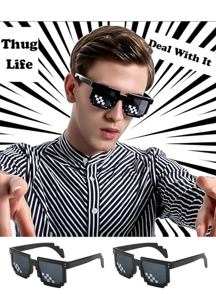 2PCS 8-Bit Pixel UV Protect Gamer Sunglasses Adult Kids Party Favors