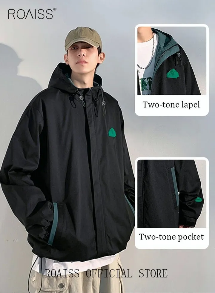 Men Patchwork Hoodie Letter Print Streetwear Casual Hoodie Long Sleeve Pullover Fashion Hoodie Teen Boy Jumper Top Men Trendy Handsome All-Match Trench Coat