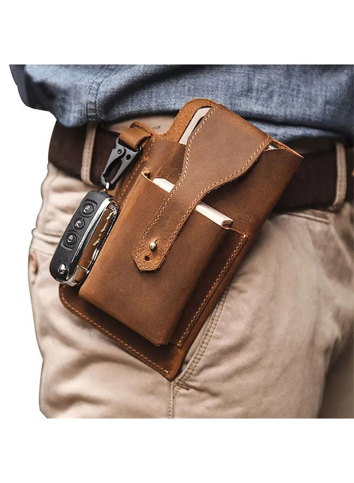 Men'S Retro Leather Waist Bag Mobile Phone Sports Tactics Belt