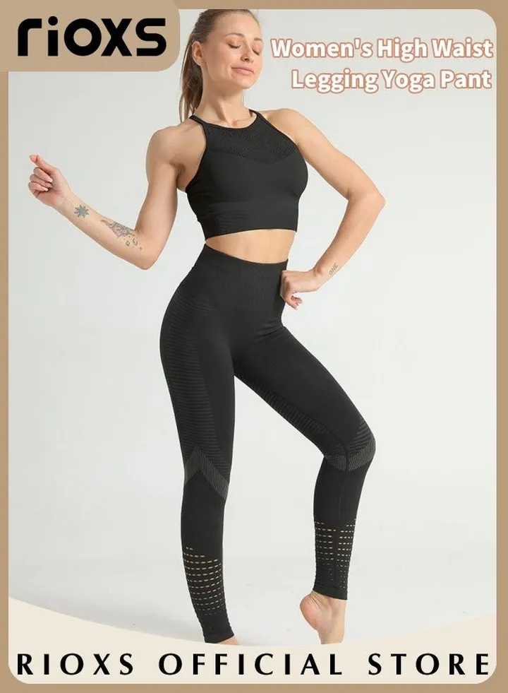 Women's High Waist Legging Hip Lift Yoga Pant Seamless Gym Pant Hollow Out Tummy Tights