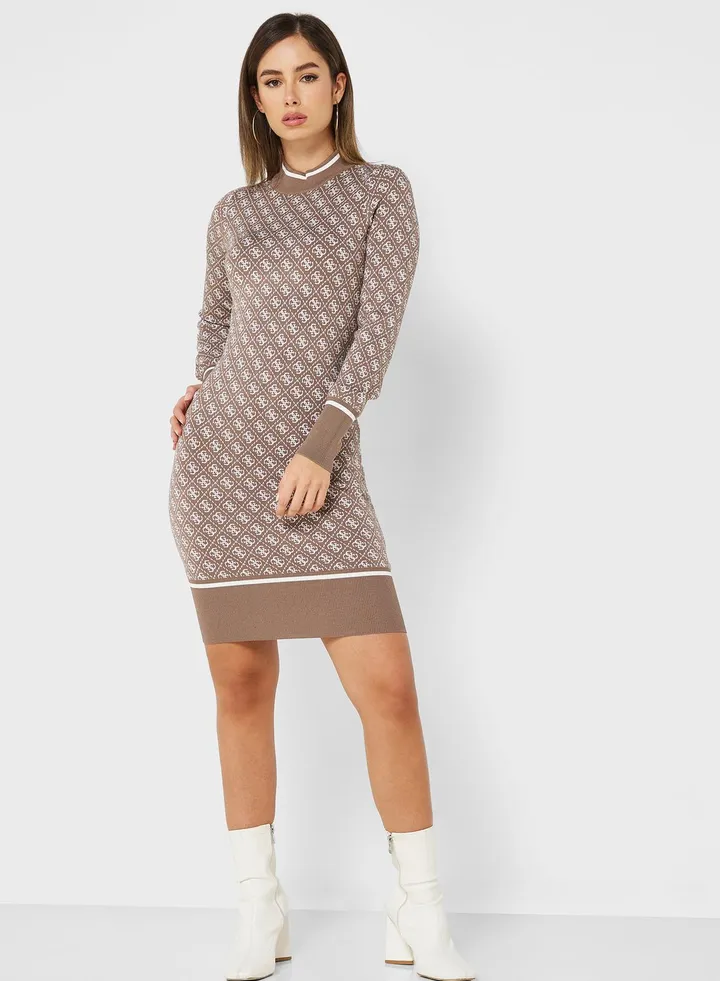 Printed Knitted Bodycon Dress