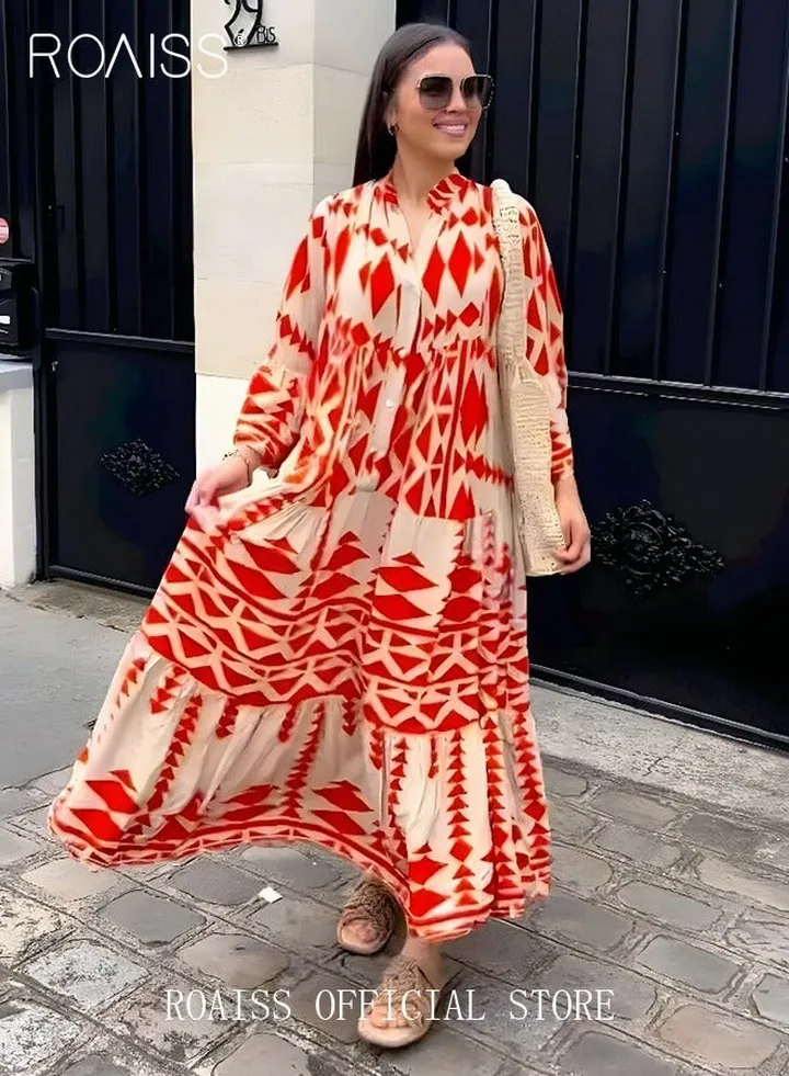 New Bohemian Loose Shirt Dress for Women Summer Women's Fashion Casual Dress Ladies Printed Traditional Wear Loose and Breathable