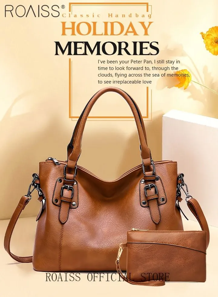 Large Crossbody Bags Ladies Shoulder Handbags Purse Set for Women Hobo Totes PU Leather Purses and Handbags Shoulder Bag Vegan Leather Tote Brown
