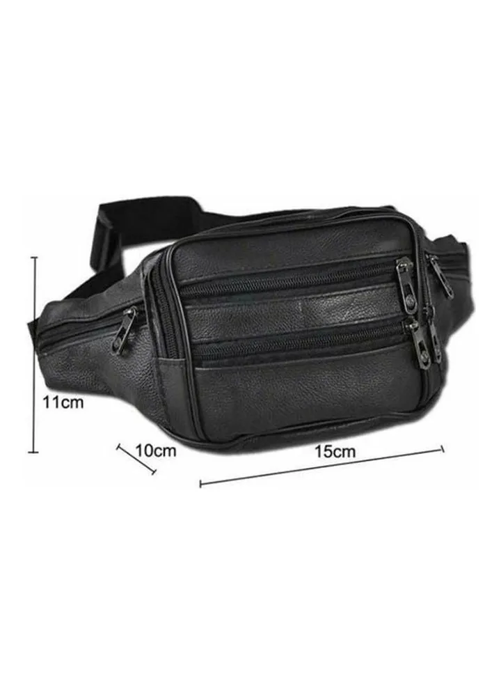 Men Natural Leather Waist Belt Bag Black