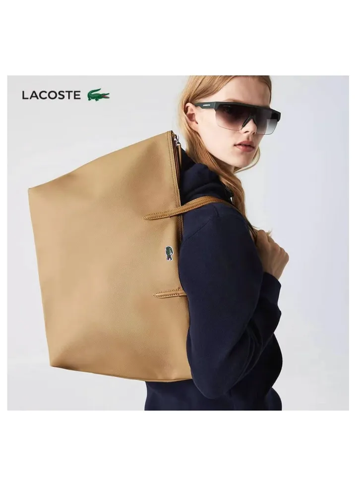 Lacoste Women's L12.12 Concept Fashion Versatile Large Capacity Zipper Handbag Tote Bag Shoulder Bag Large Khaki