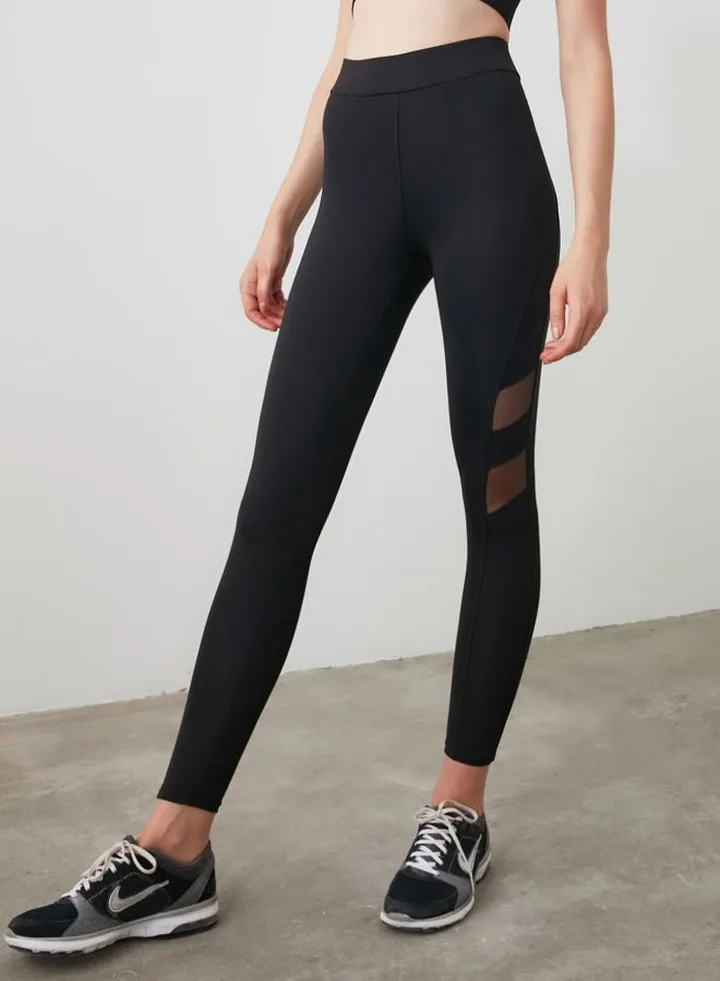 Mesh Panel Leggings Black