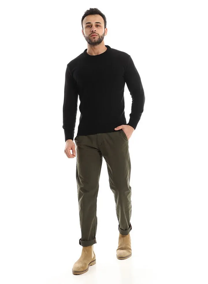 Long Sleeves Plain Black Knitted Pullover