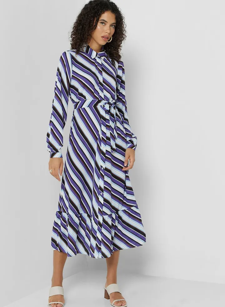 Ruffle Hem Tie Detail Shirt Dress