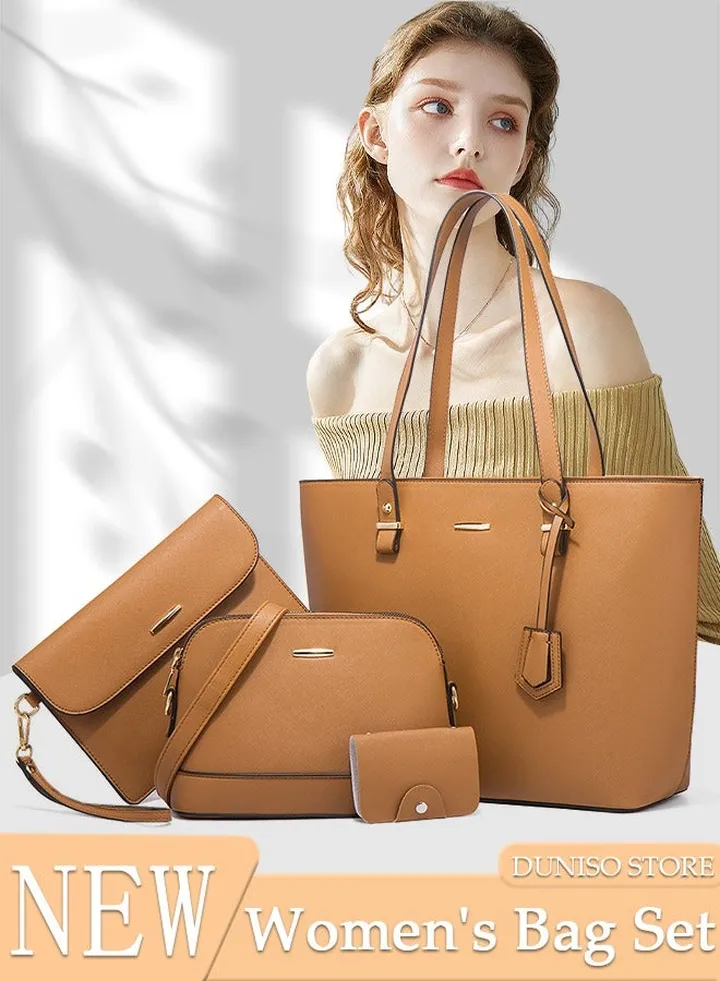 4pcs Women's Fashion Shoulder Tote Bag Faux Leather Handbag Crossbody bag Purse Set Large Capacity Tote Bag Fashionable Travel Messenger Shoulder Bag For Ladies