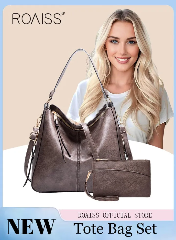 Large Crossbody Bags Ladies Shoulder Handbags Purse Set for Women Hobo Totes PU Leather Purses and Handbags Shoulder Bag Vegan Leather Tote Brown